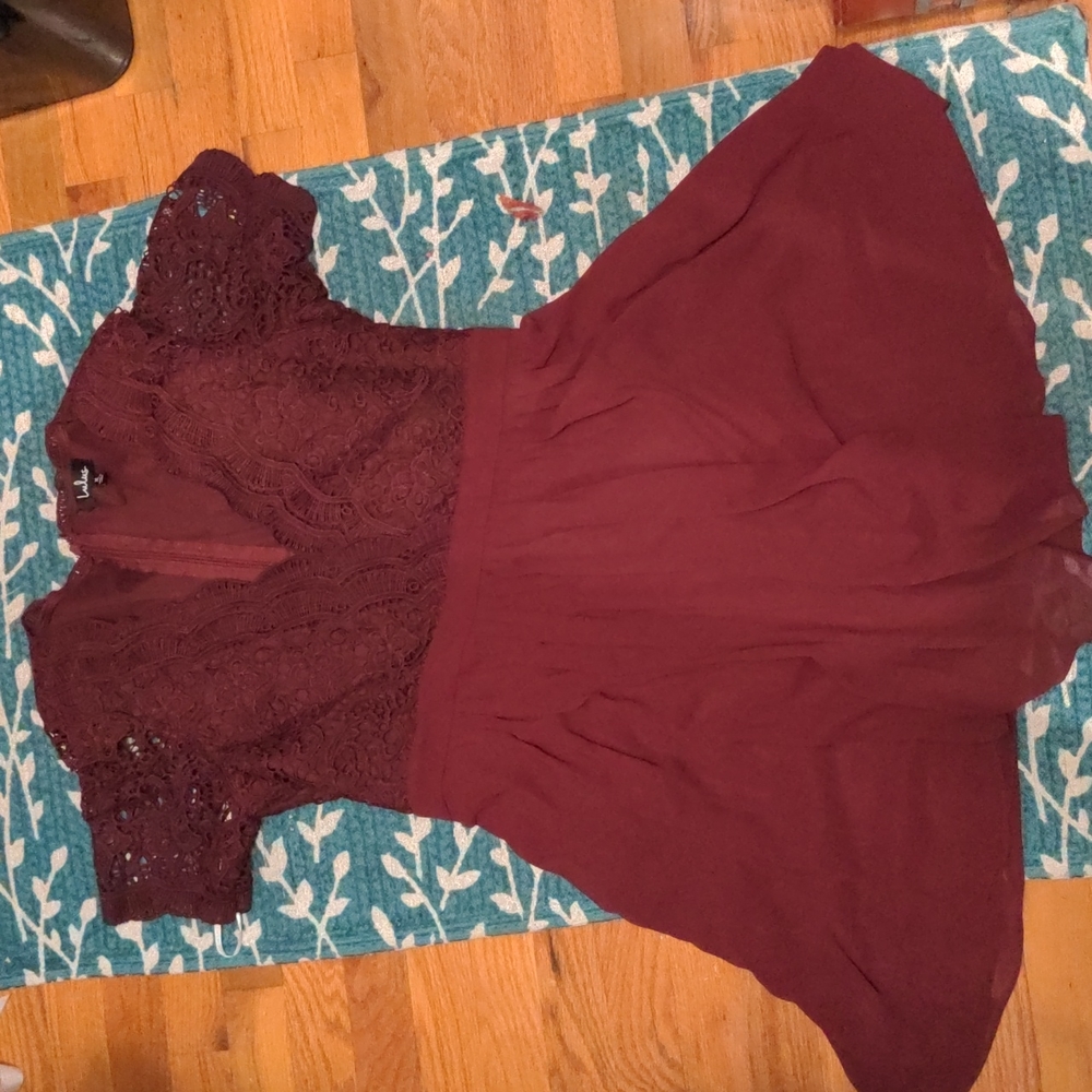 Lulus Lace Skater Dress NWOT XL Burgundy